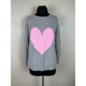 POPSUGAR Women’s SWEATER Crewneck GRAY Pink Heart Motif Long Sleeve Size Medium